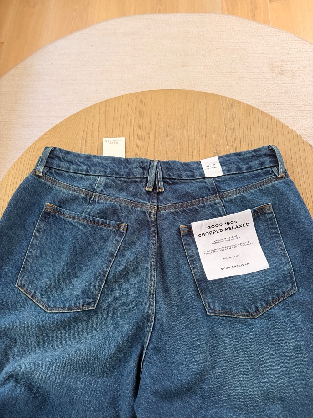 Good American Good 90s Cropped Relaxed Jeans In Dark Blue NWT Size 12 - Picture 8 of 11